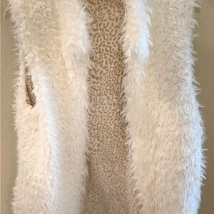 PJ Salvage Cream Faux Fur Vest with Leopard Print